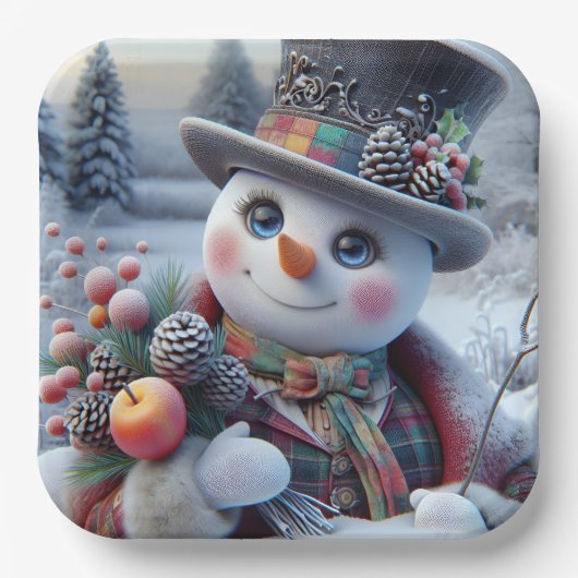 Snowman with Winter Bouquet, Christmas, Author Na Papieren Bordje (Voorkant)