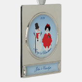 Snowman Woman Verzilverd Banner Ornament (Rechts)