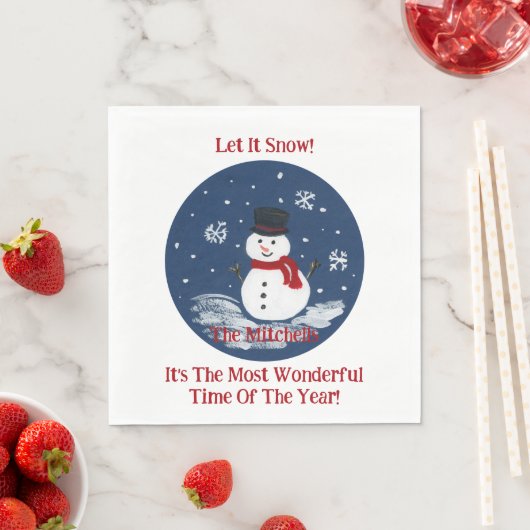 Snowman Wonderful Time Jaar PERSONALISEREN Naam Servet (Insitu)