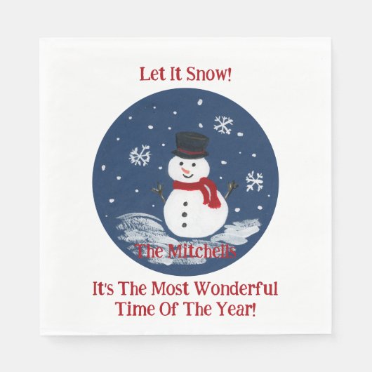 Snowman Wonderful Time Jaar PERSONALISEREN Naam Servet (Voorkant)