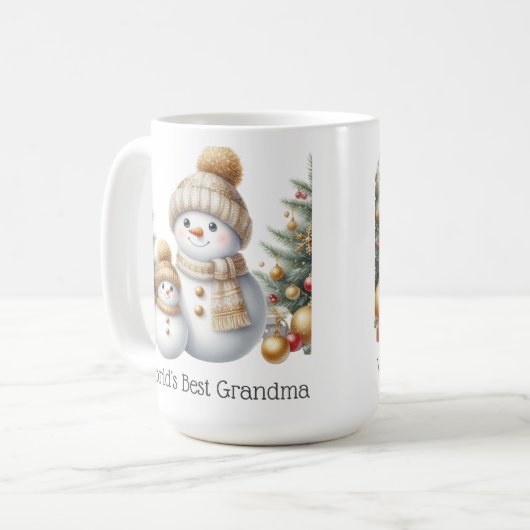 Snowman World's Best Grandma Gold Green Christmas Koffiemok (Voorkant links)