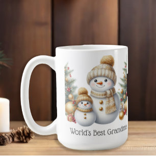 Snowman World's Best Grandma Gold Green Christmas Koffiemok