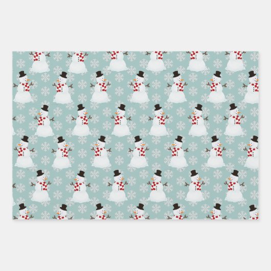 Snowman Wrapping Paper Flat Sheet Set van 3 (Voorkant)