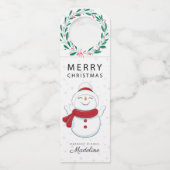 Snowman Wreath Holiday Bottle Hanger Label (Voorkant)