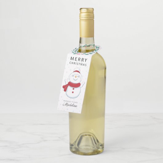 Snowman Wreath Holiday Bottle Hanger Label (Schuin)