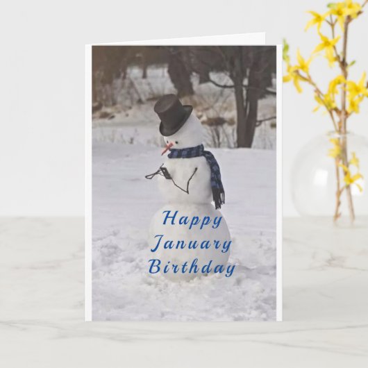 SNOWMAN ZEGT **HAPPY JANUARY BIRTHDAY* KAART (Gele Bloem)