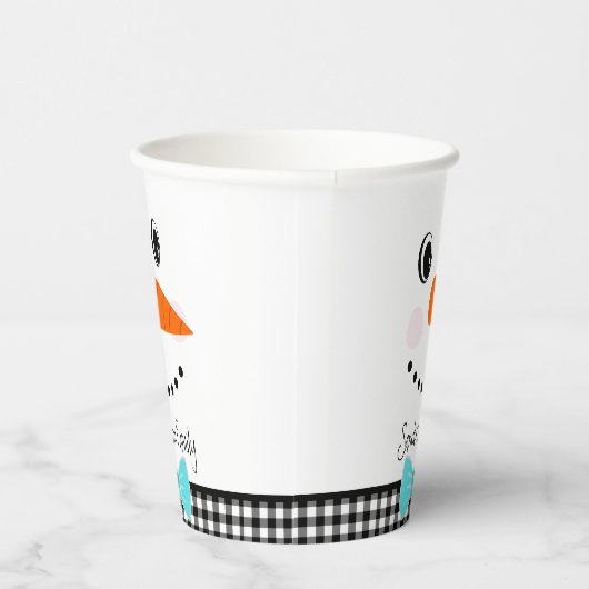 Snowman ziet Blauwgroen blauwe Bowtie Black Buffal Papieren Bekers (Rechts)