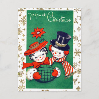 Snowmankoppel versierd met sneeuwvlokken,  briefkaart