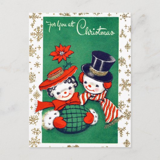 Snowmankoppel versierd met sneeuwvlokken,  briefkaart (Voorkant)