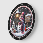 Snowman's Cosy Night" - Feestelijke Zwarte Kerst Grote Klok (Hoek)