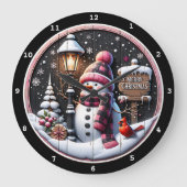 Snowman's Cosy Night" - Feestelijke Zwarte Kerst Grote Klok (Voorkant)