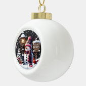 Snowman's Cosy Night" - Feestelijke Zwarte Kerst Keramische Bal Ornament (Rechts)