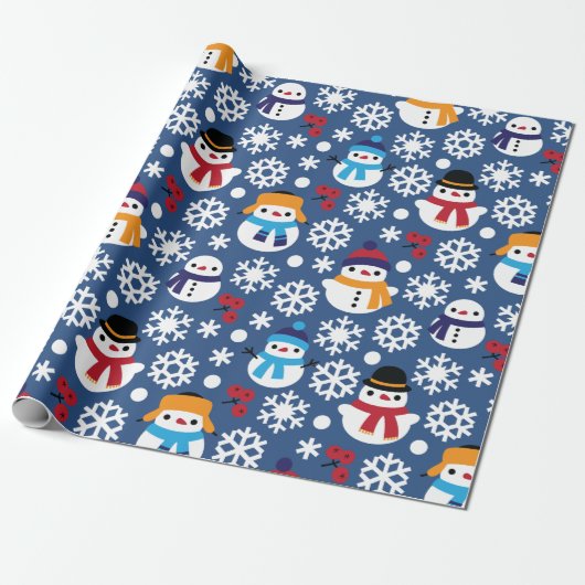 Snowmans en Snowflakes naadloos patroon Cadeaupapier (Uitgerold)