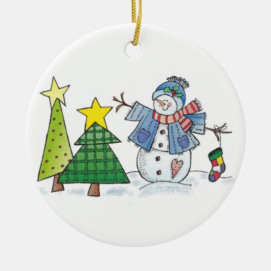 Snowman's kerst keramisch ornament (Voorkant)