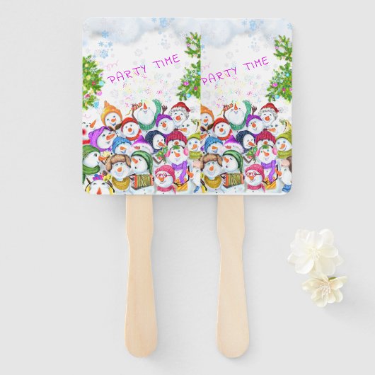 Snowmans kerstcadeautje voor kerstmis handwaaier (Voorkant en achterkant)