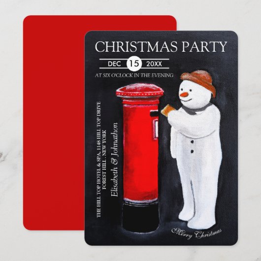 Snowman's Letter to Santa Christmas Party Kaart (Voorkant / Achterkant)