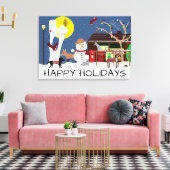 Snowman's Party Prettige feestdagen Canvas Print (Insitu (Woonkamer))