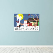 Snowman's Party Prettige feestdagen Canvas Print (Insitu (Houten vloer))