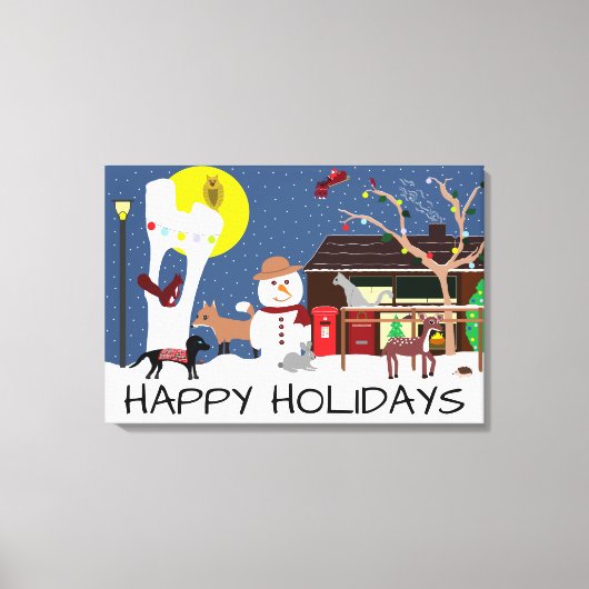Snowman's Party Prettige feestdagen Canvas Print (Voorkant)