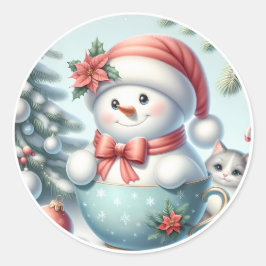 Snowmansticker Ronde Sticker