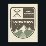 Snowmass Aspen Rocky Mountains Colorado Briefkaart<br><div class="desc">Snowmass Ski Badge Design met hoogte- en plaatsgegevens.</div>