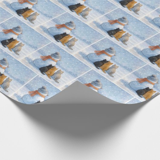 Snowmen and Cats In a Snowy Field Cadeaupapier (Hoek)