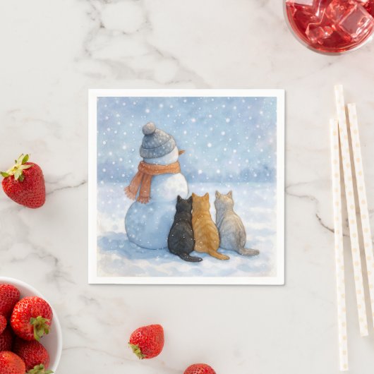 Snowmen and Cats In a Snowy Field Servet (Insitu)