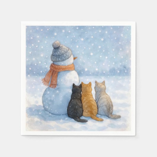 Snowmen and Cats In a Snowy Field Servet (Voorkant)
