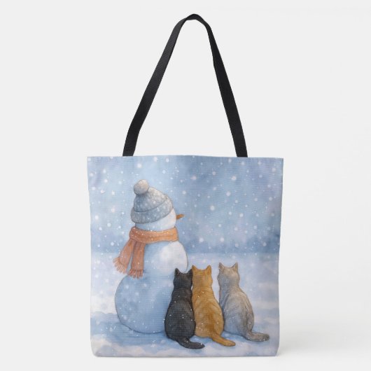 Snowmen and Cats In a Snowy Field Tote Bag (Voorkant)