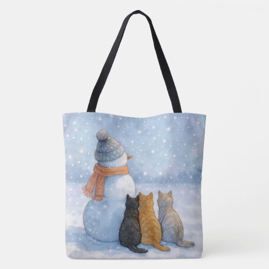 Snowmen and Cats In a Snowy Field Tote Bag (Achterkant)