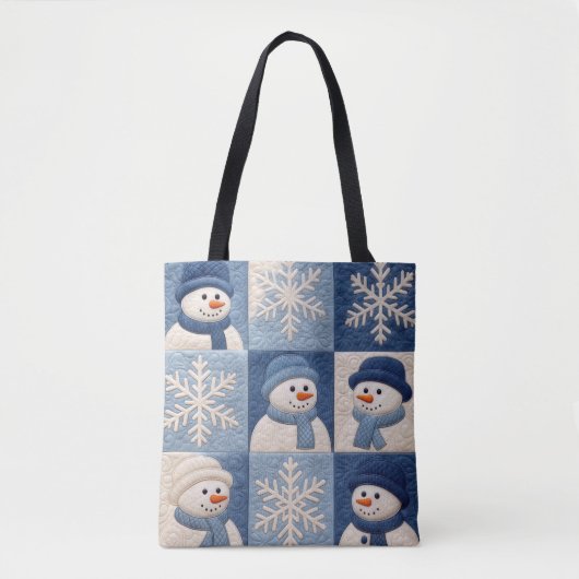 Snowmen and Snowflakes Quilt Pattern Tote Bag (Voorkant)