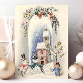  Snowmen Angel Boy Courier Kerstmis Feestdagen Kaart