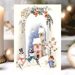 Snowmen Angel Boy Courier Kerstmis Feestdagen Kaart<br><div class="desc">Vintage Snowmen Angel Boy Korier Kerstvakantie auto. Dit ontwerp bevat twee sneeuwpoppen en een engel-jongen koerier. Wat een mooie retro vakantie scène. Pas dit aangepaste ontwerp aan met uw eigen binnengroet.</div>