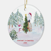 Snowmen Baby's eerste kerstfoto Keramisch Ornament (Links)