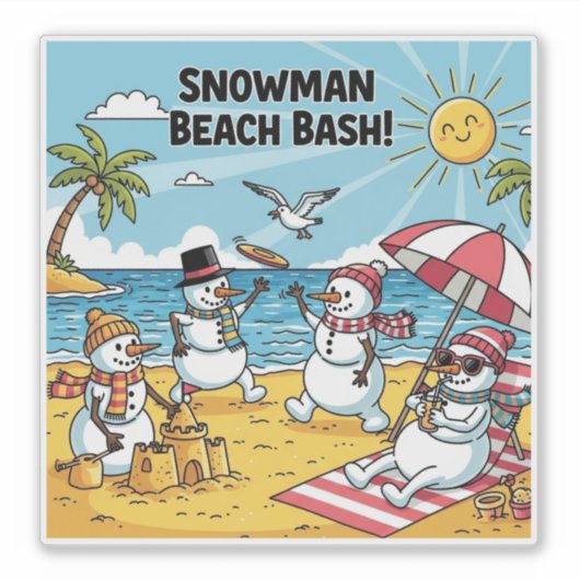 Snowmen Beach Bash Sticker (Voorkant)