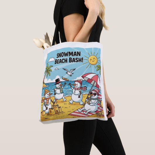 Snowmen Beach Bash Tote Bag (Dichtbij)