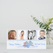 Snowmen blauwe fotokaart feestdagenkaart (Staand voorkant)