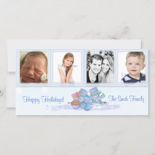 Snowmen Blue Photo Card Feestdagenkaart