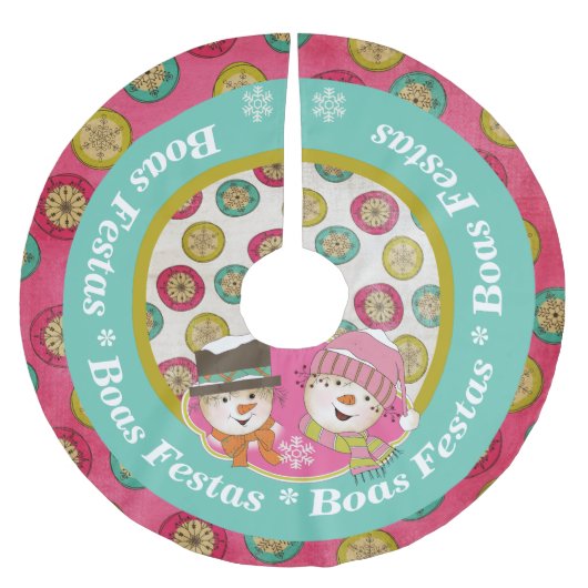 Snowmen Boas Festas Holiday Tree Skirt Kerstboom Rok (Voorkant)