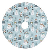 Snowmen, bomen en pinguïns met kerstmis fleece kerstboom rok (Voorkant)