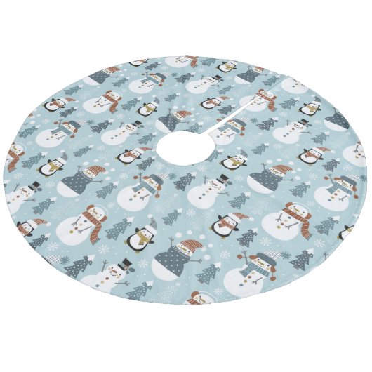 Snowmen, bomen en pinguïns met kerstmis fleece kerstboom rok (Gekanteld)