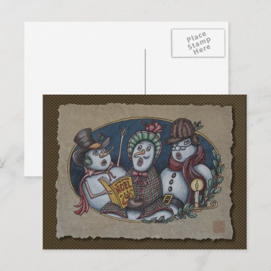 Snowmen Christmas Carolers Feestdagenkaart (Voorkant / Achterkant)