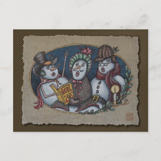 Snowmen Christmas Carolers Feestdagenkaart (Voorkant)