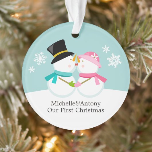Snowmen Couple Custom Kerstmis Ornament (Boom)