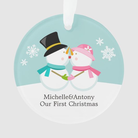 Snowmen Couple Custom Kerstmis Ornament (voorkant)