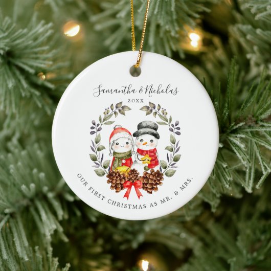 Snowmen Couple | Eerste Kerstmis als de heer & Mrs Keramisch Ornament (Boom)