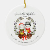 Snowmen Couple | Eerste Kerstmis als de heer & Mrs Keramisch Ornament (Voorkant)