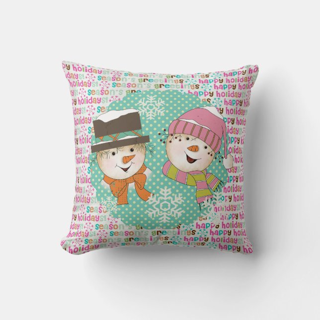 Snowmen Couple Stippen and Typography Holiday Pill Kussen (Voorkant)