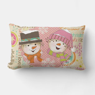 Snowmen Couple Stippen and Typography Holiday Pill Kussen