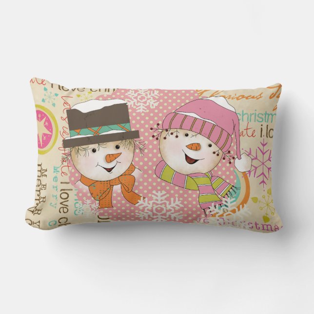 Snowmen Couple Stippen and Typography Holiday Pill Kussen (Voorkant)